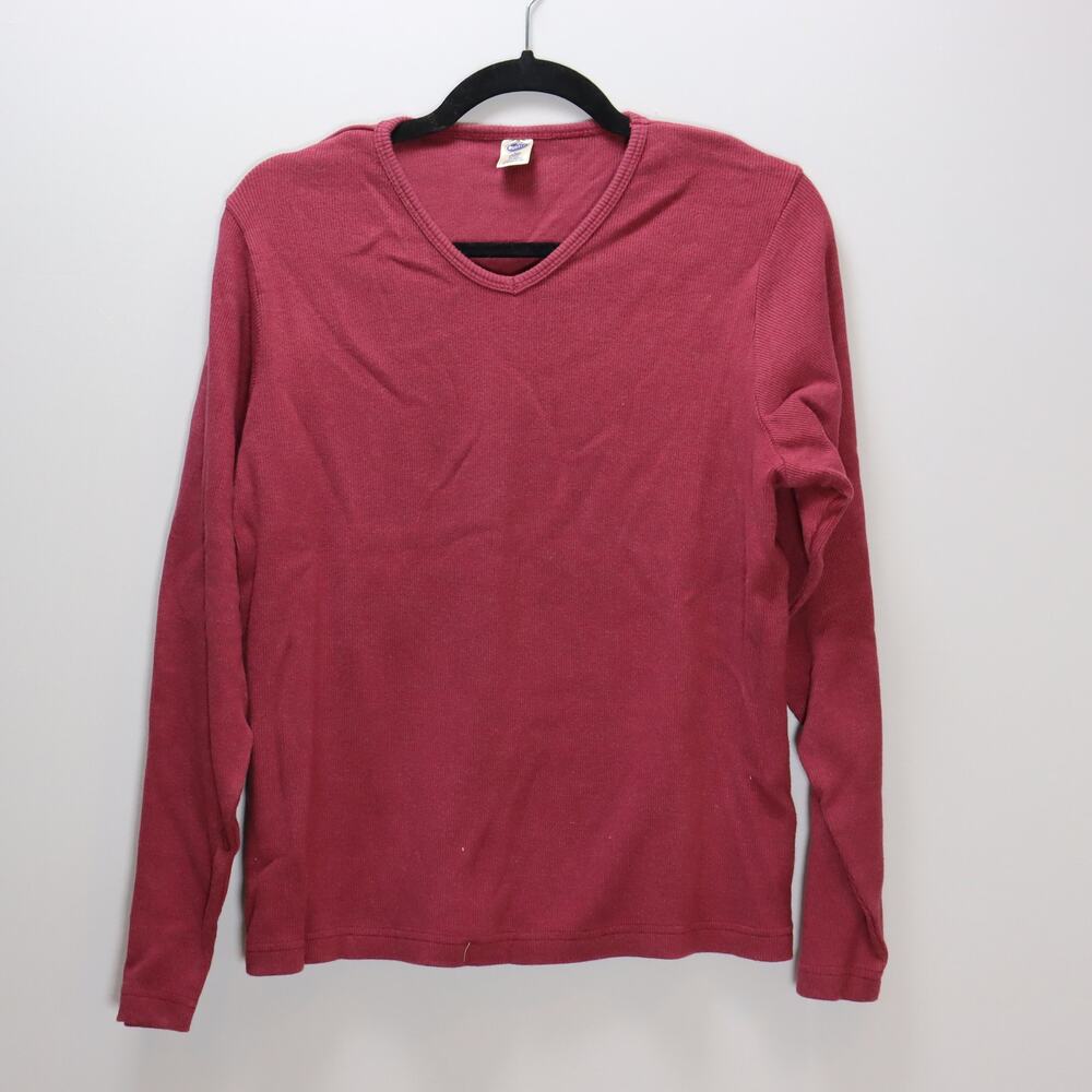 Austin Clothing Co Ribbed V-Neck Long‎ Sleeve Top Maroon Size L